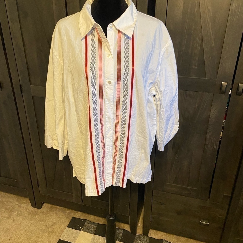 Bechamel Women's Ribbon Embellished Pleated Front White Dress Shirt Size…